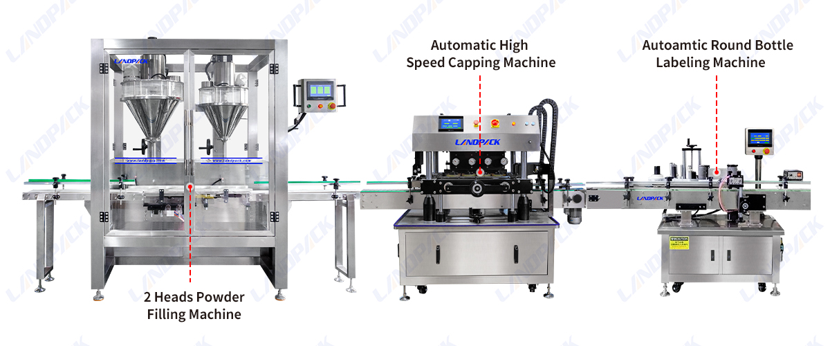 Automatic Powder Bottle Weighing Filling Capping And Labeling Machine Lines