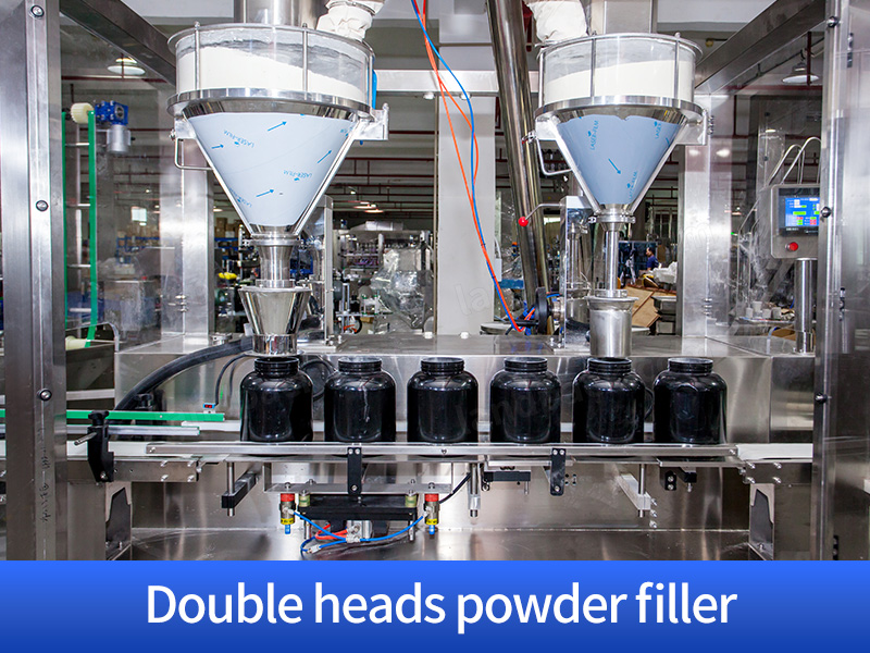 Automatic Double Head Powder Can Filling Capping Labeling Machine Line With Spoon Feeder