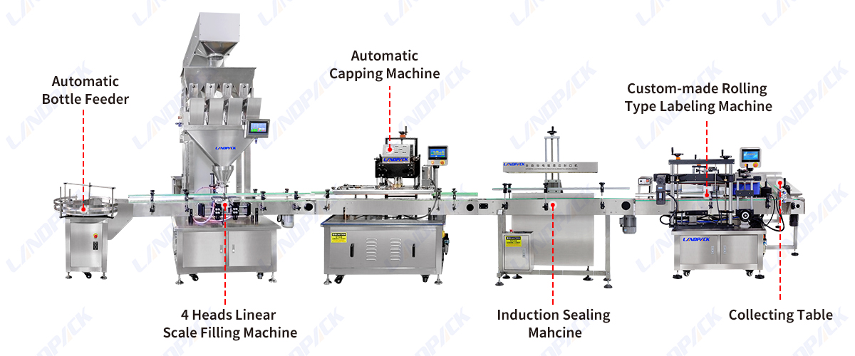 Automatic 4 Heads Dry Fruit Dry Food Bottles Weighing Filling Capping Machine Line