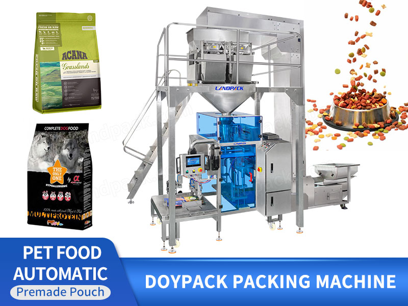 Automatic Mini Doypack Premade Pouch 2 Heads Linear Weigher Packing Machine For Pet Food