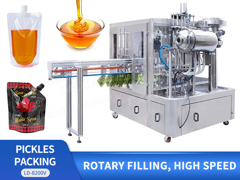 High Speed Pharma Syrup Spout Pouch Filling Capping And Packing Machine