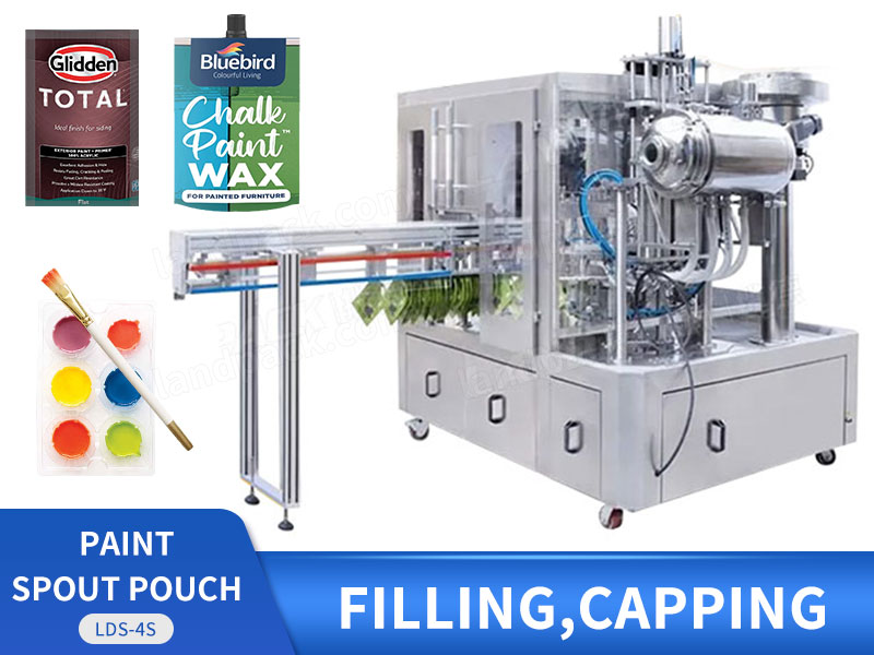 High Speed Dyestuff Paint Spout Pouch Filling Capping And Packing Machine