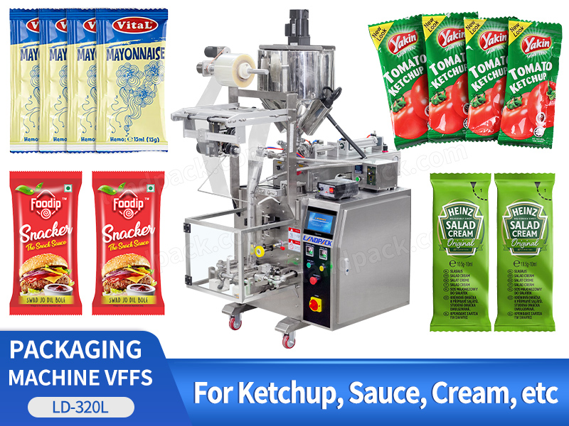 Automatic Plastic Bag Ketchup Tomato Sauce Sachet Filling Back Side Sealing Machine VFFS Packaging Equipment