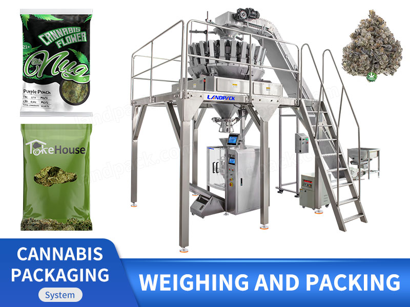 Automatic Cannabis Pouch Weighing Packing Machine Vertical Form Fill Machine With Multihead Weigher