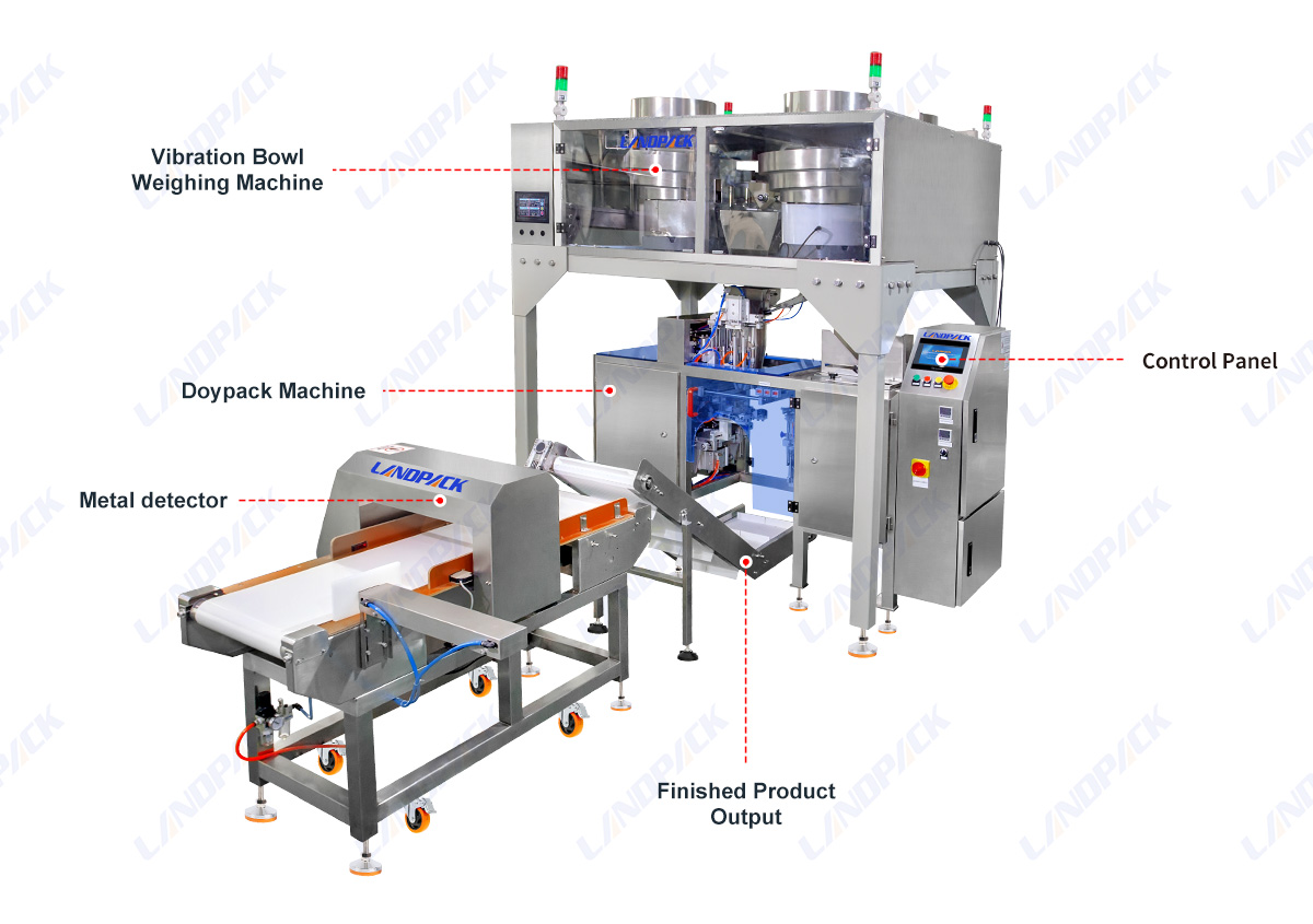 Automatic Mini DoyPack Nut Cashew Mixing Filling Packing Machine With 4 Vibrating Feeders