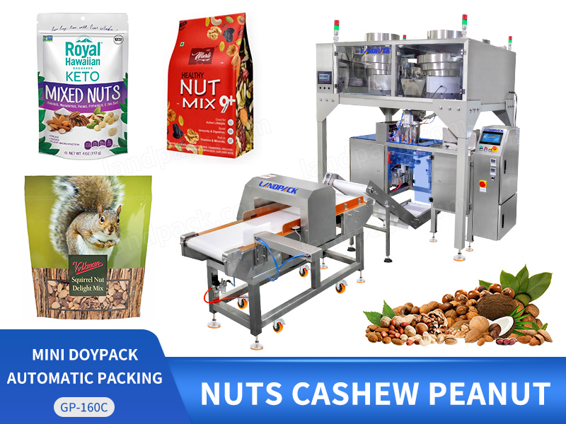 Automatic Mini DoyPack Nut Cashew Mixing Filling Packing Machine With 4 Vibrating Feeders