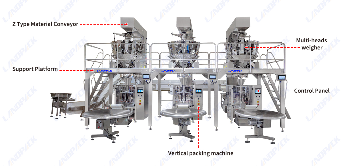 Automatic Multi-function Multihead Weighing Packing Snacks Food Popcorn Packaging Machine System