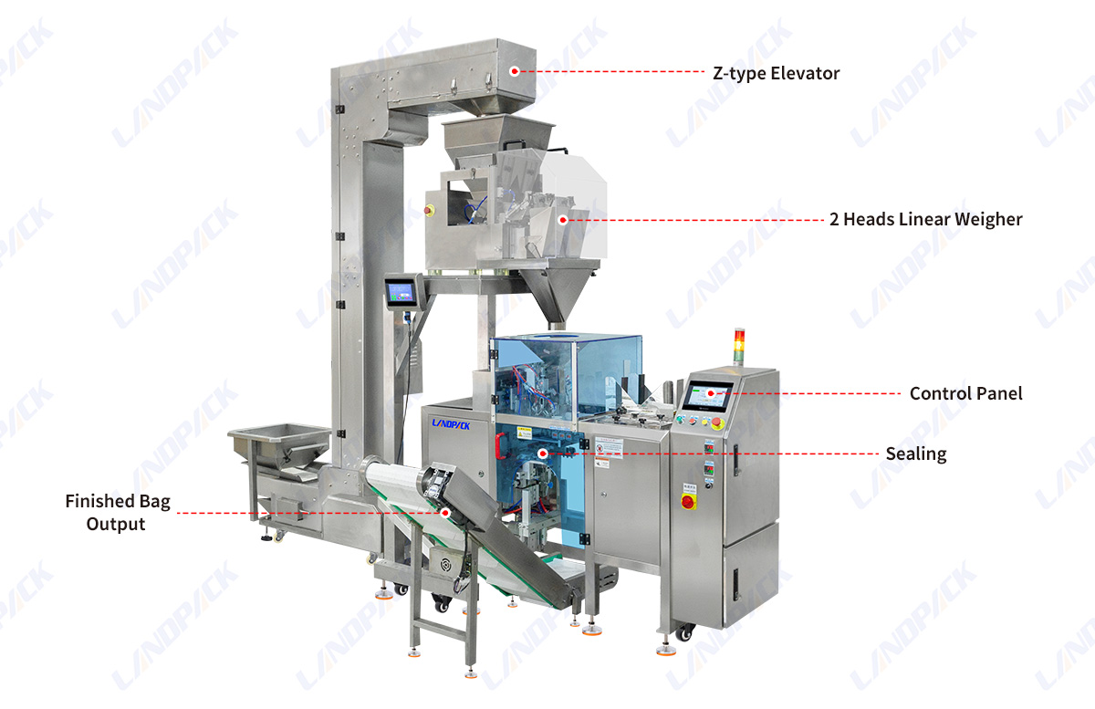 Fully Automatic 2 Heads Linear Weigher Zipper Pouch Mini Doypack Granule Packaging Packing Machine