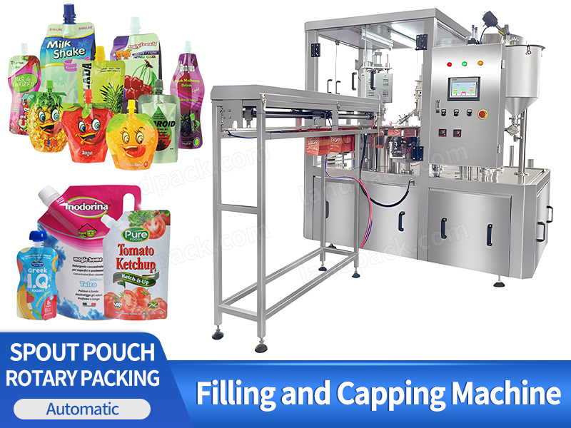 High Accuracy Fully Automatic Rotary Doypack Plastic Spout Pouch Liquid Filling Capping Packing Machine