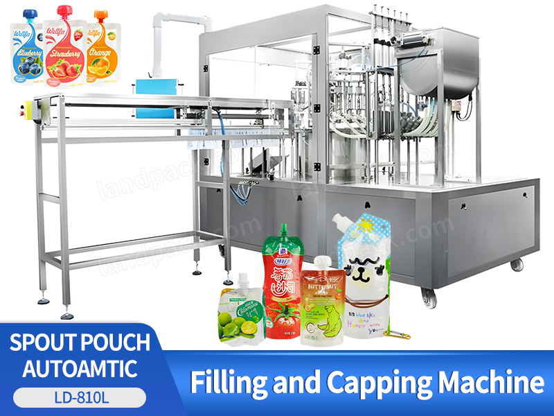 Automatic Rotary Spout Pouch Filling Capping Machine For Beverage Liquid