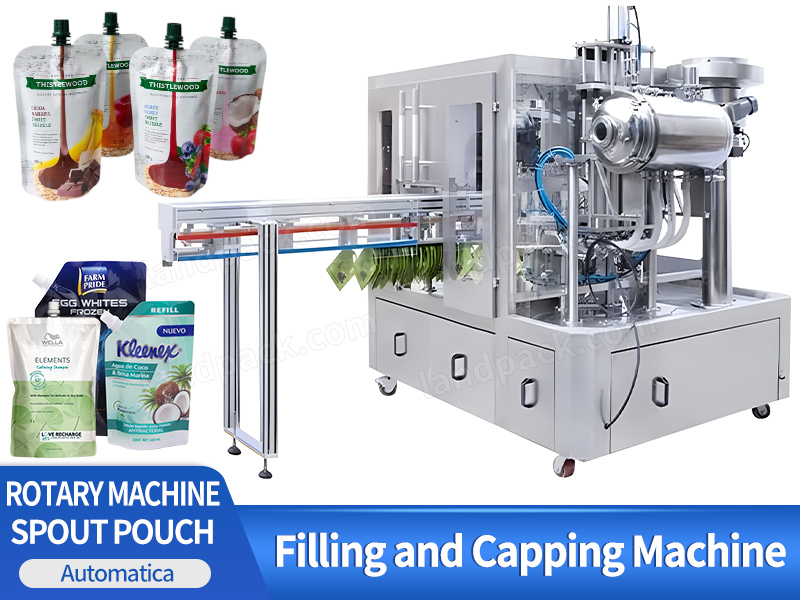 High Speed Baby Friut Juice Spout Pouch Filling Capping And Packing Machine