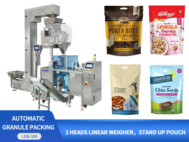 Automatic Mini Doypack Zipper Seal Stand Up Pouch Bag Fill Grain Granule Linear Weighed Packing Machine