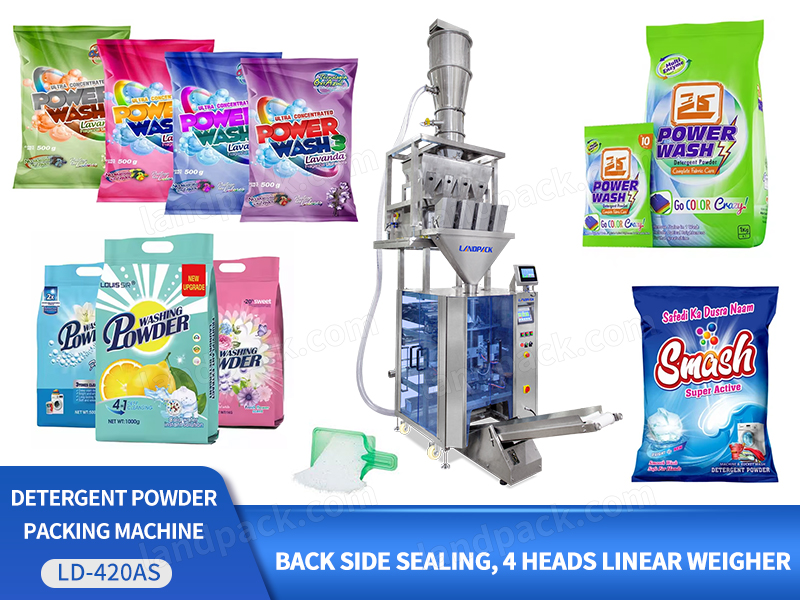 Automatic 4 Heads Linear Weigher Packing Machine For Laundry Detergent Powder Washing Soap Powder